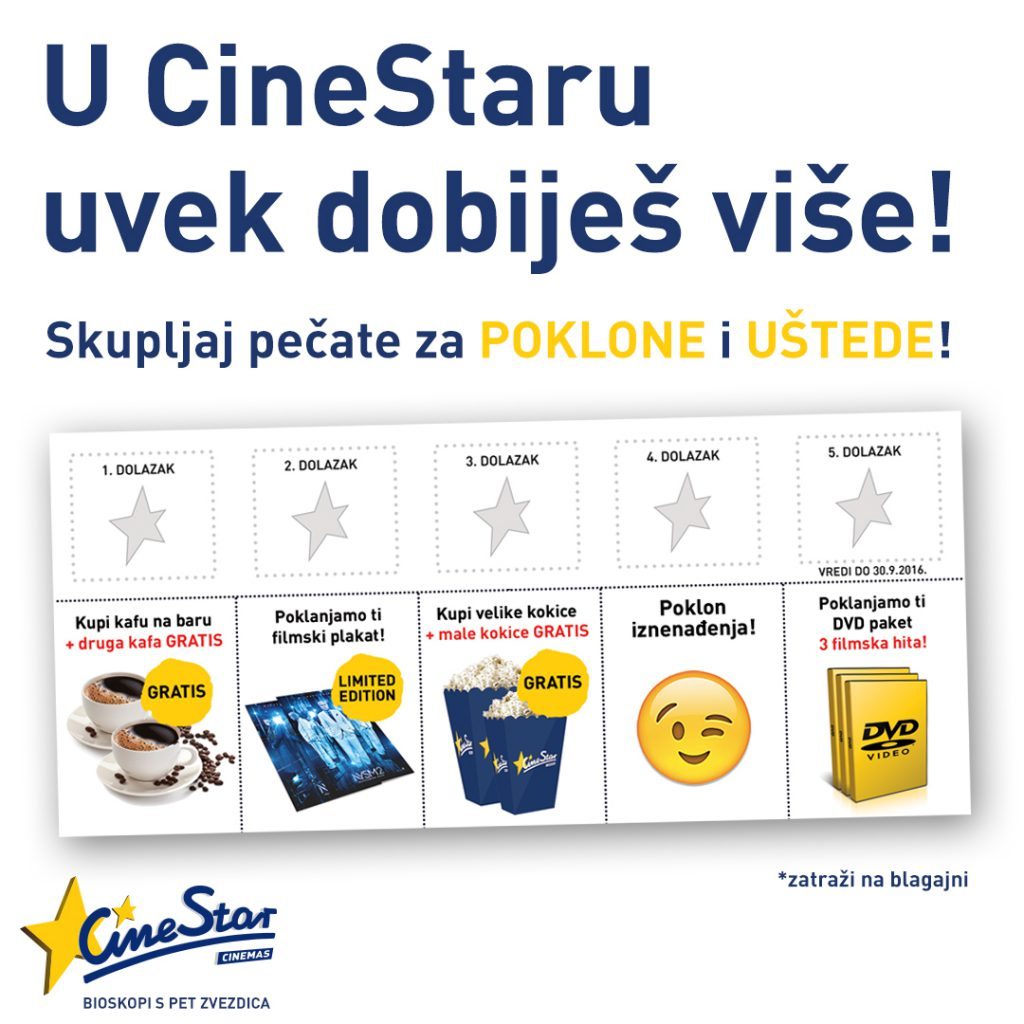 Bioskopi CineStar za svaki dolazak gledaoce nagrađuju poklonima ili mega uštedama!